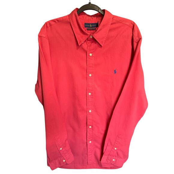 Ralph Lauren Logo Shirt Button Down Long Sleeve Cotton Twill Red Blue Size XXL - Picture 4 of 14